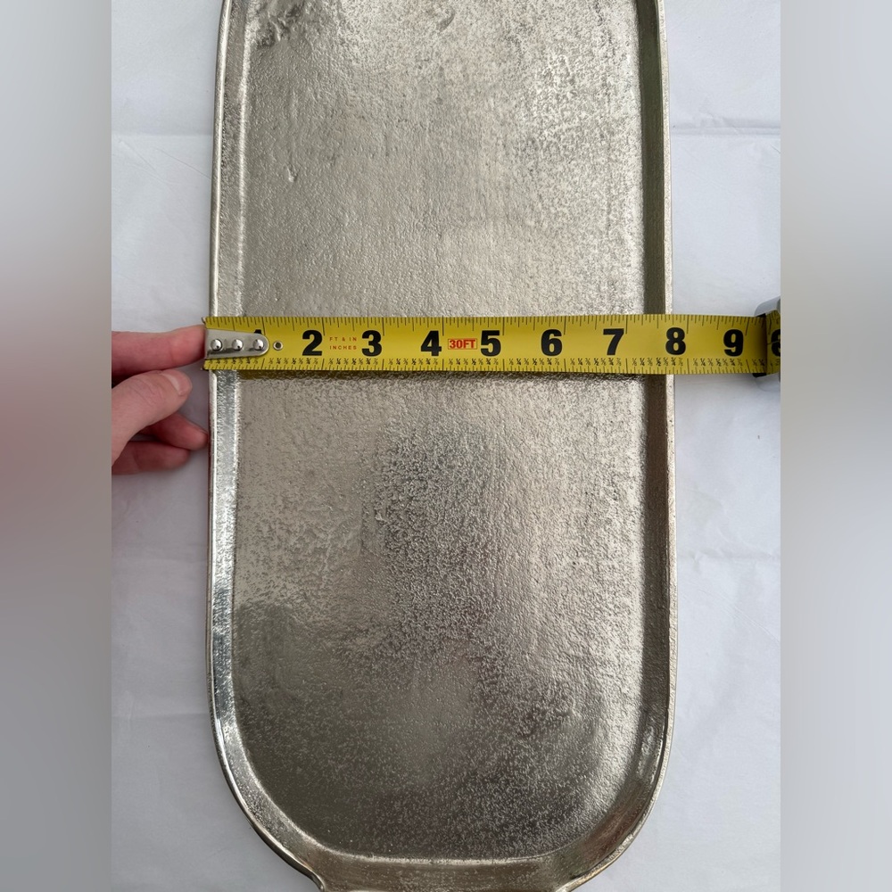 Zodax Raw Aluminum Silver Tray with Cane Wrapped Handles - Picture 9 of 10